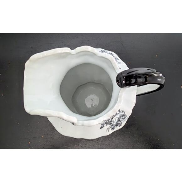 Black & White Toile Du joie Pitcher Rooster Rabbit Bird China French Country Lrg - Picture 3 of 6